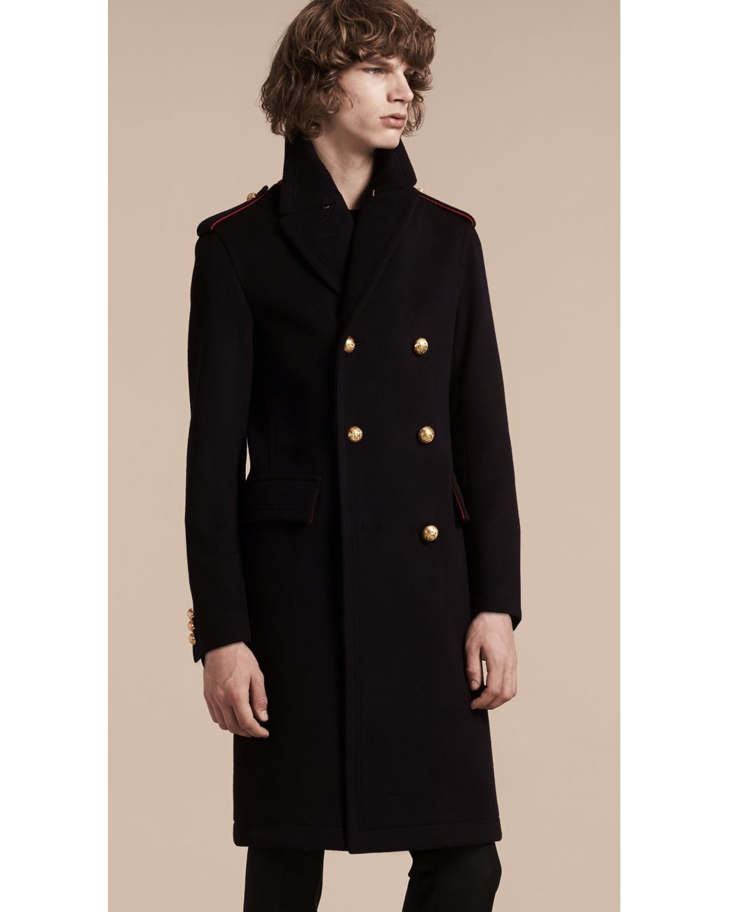 Burberry Technical Wool Military Overcoat in Black for Men | Lyst