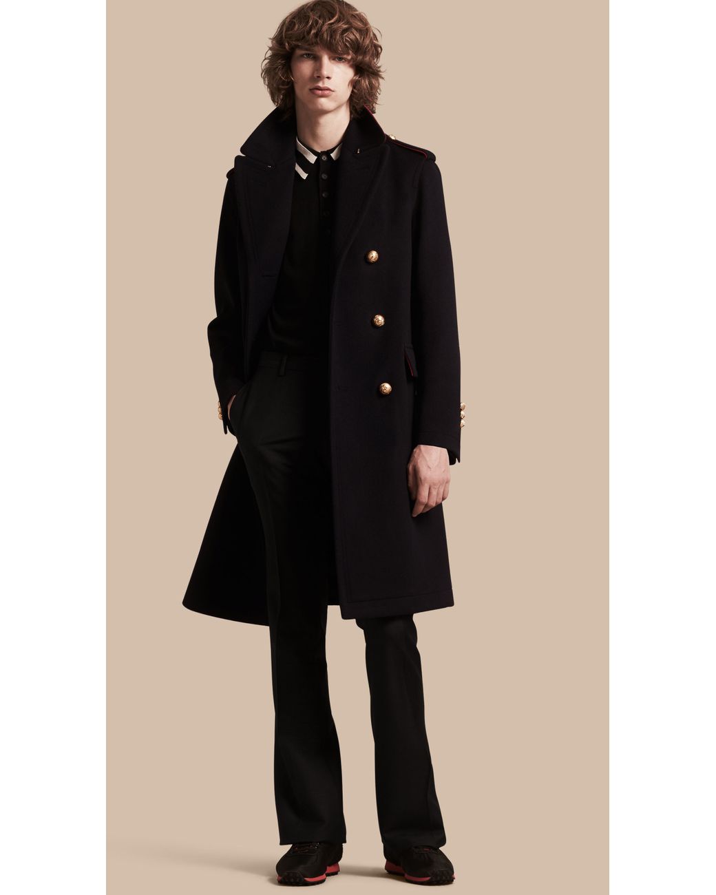 Burberry Technical Wool Military Overcoat in Black for Men | Lyst