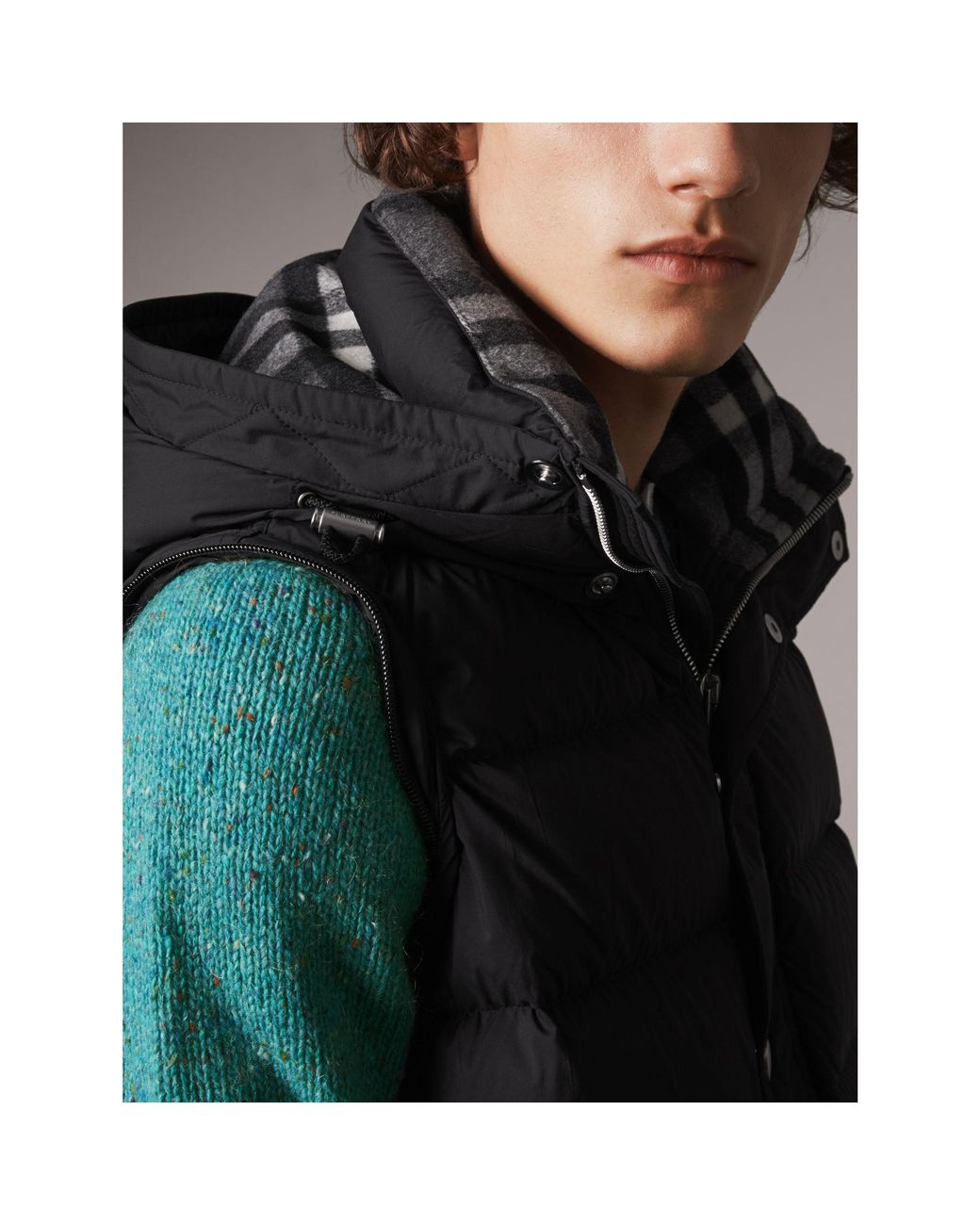 Detachable Sleeve Nylon Puffer Jacket in Black - Men