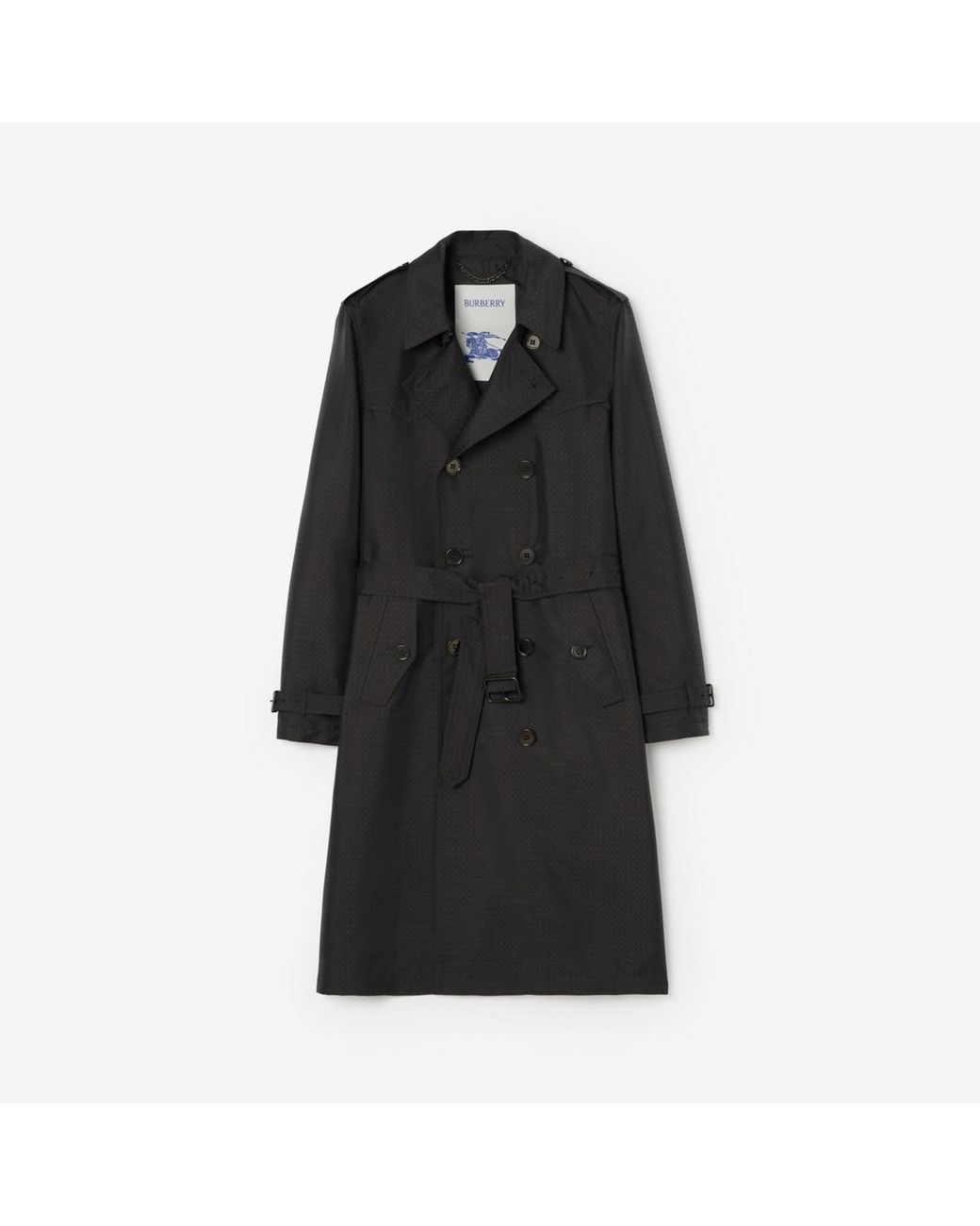 Burberry Black Long Geometric Nylon Blend Foxfield Trench Coat for men