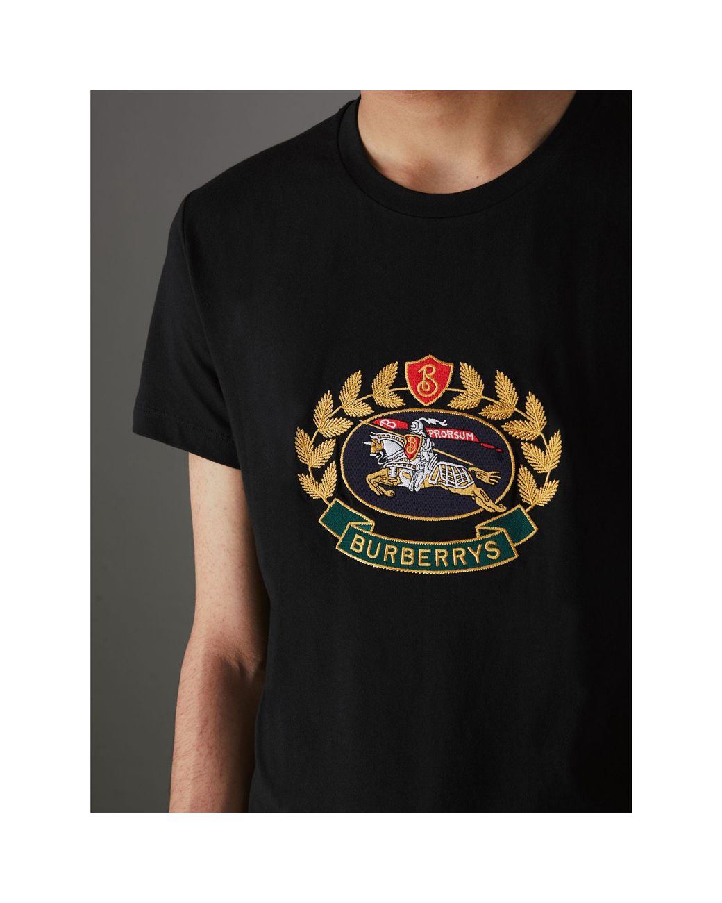 Burberry Embroidered Archive Logo Cotton T-shirt in Black for Men | Lyst