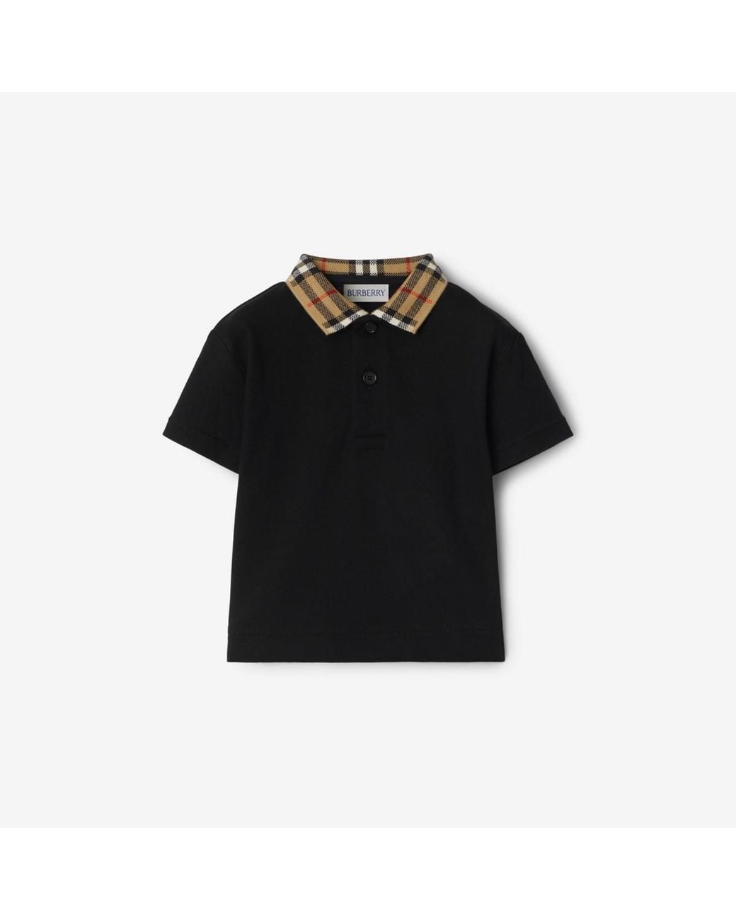 Burberry Black Childrens Check Collar Cotton Polo Shirt for men