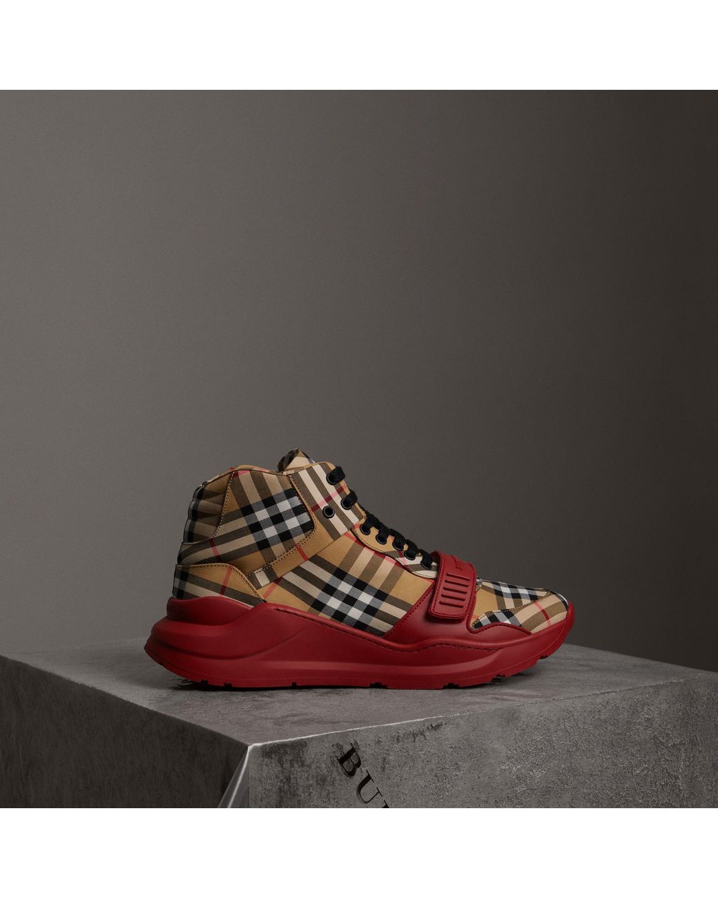 Burberry Vintage Check High top Sneakers in Red for Men Lyst