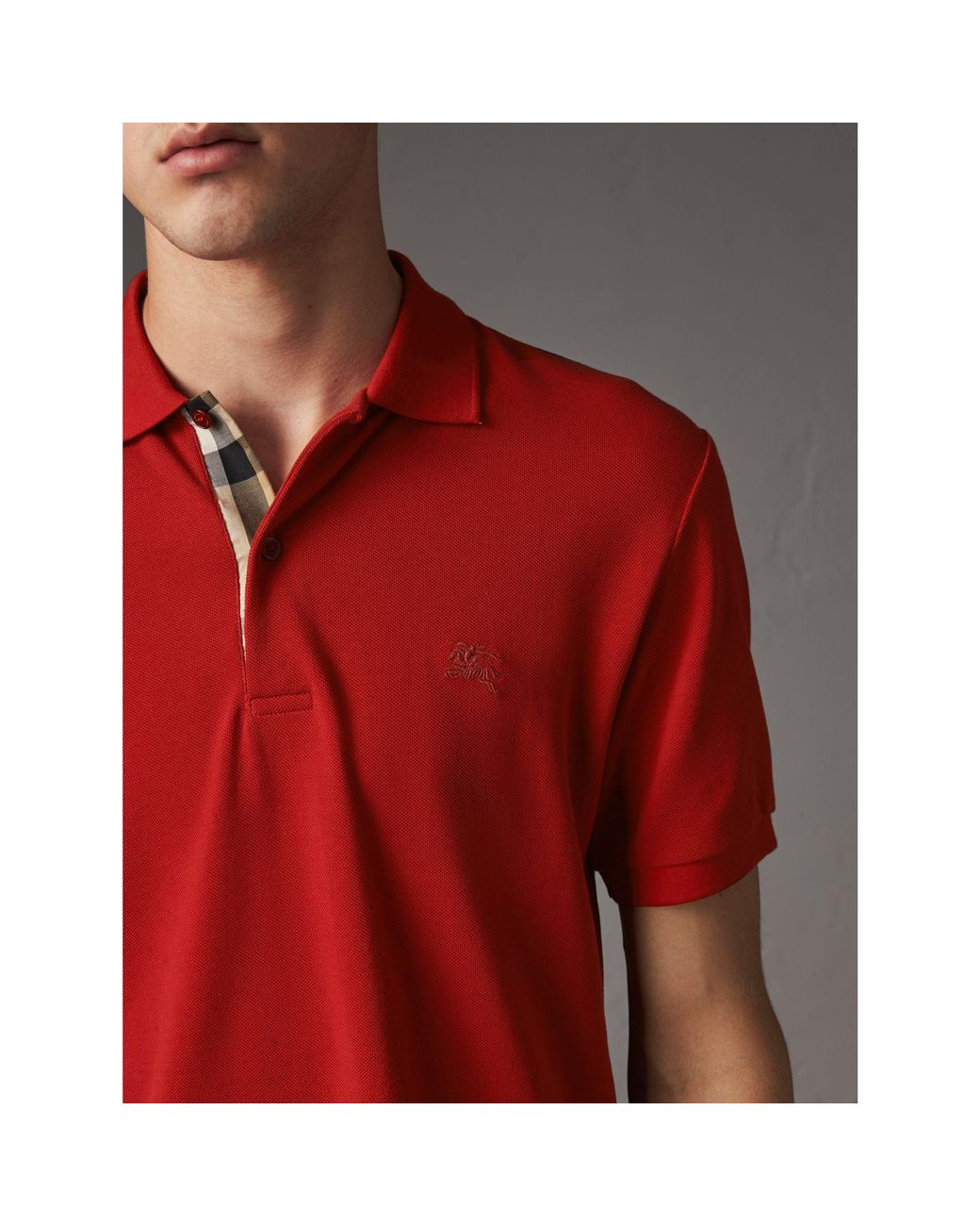 Burberry check placket cotton polo shirt hot sale