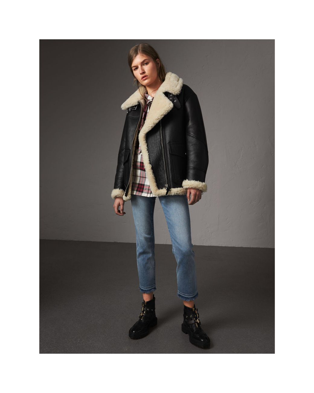 Burberry Shearling Aviator Jacket in Black Lyst