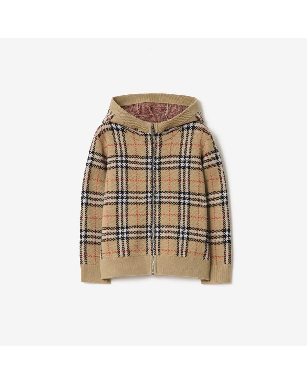 Burberry Natural Childrens Check Wool Zip Hoodie for men
