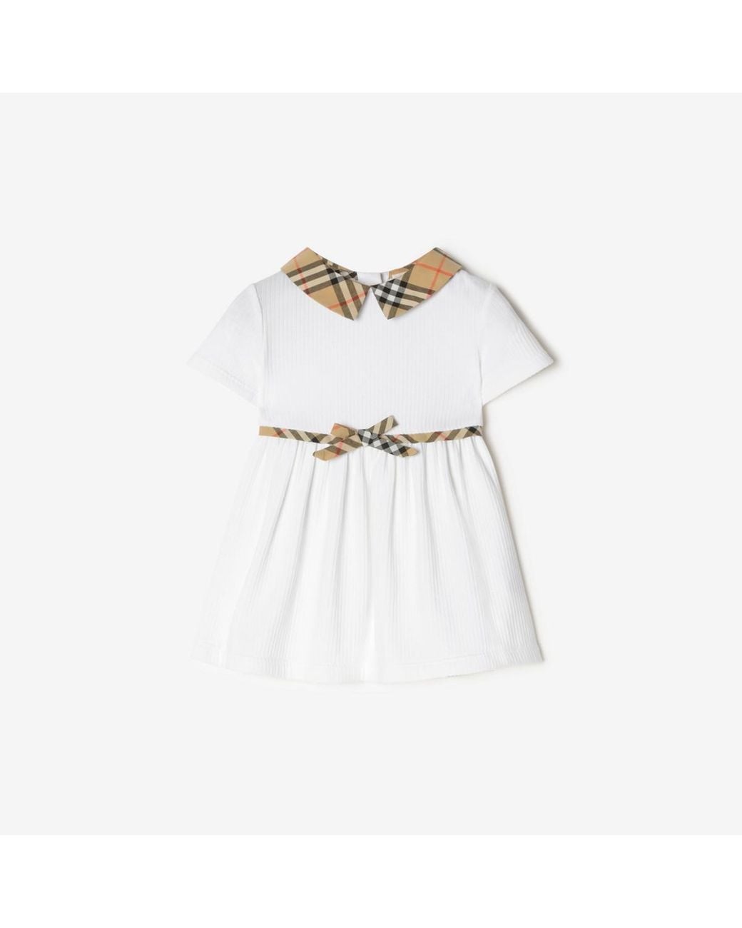 Burberry White Childrens Check Trim Stretch Cotton Dress With Bloomers