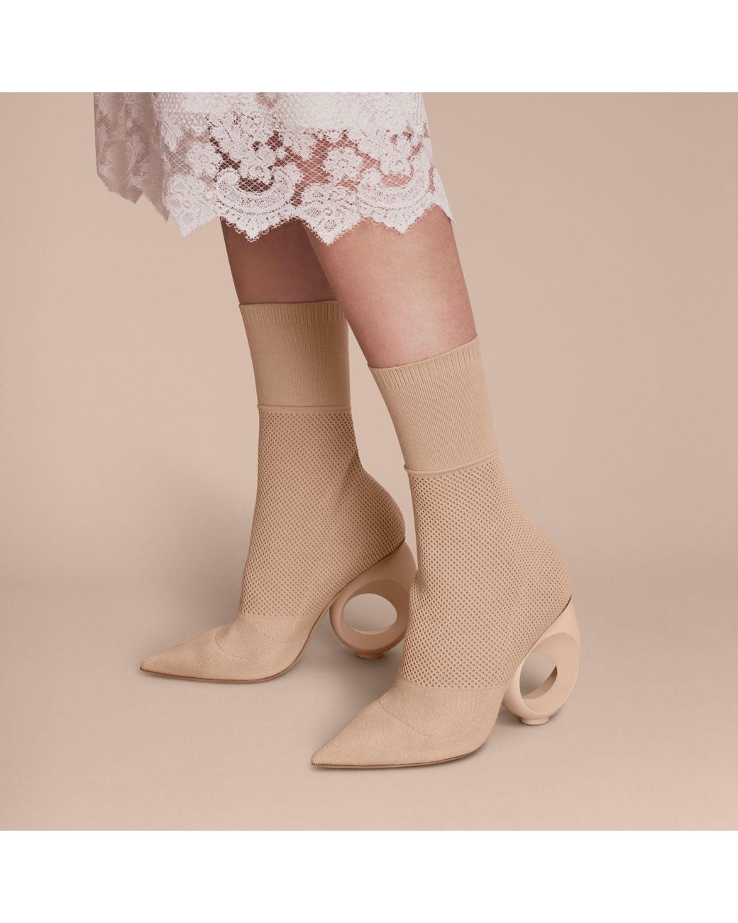 Burberry Mid-calf Knitted Boots With Sculpted Heel Nude in Natural | Lyst