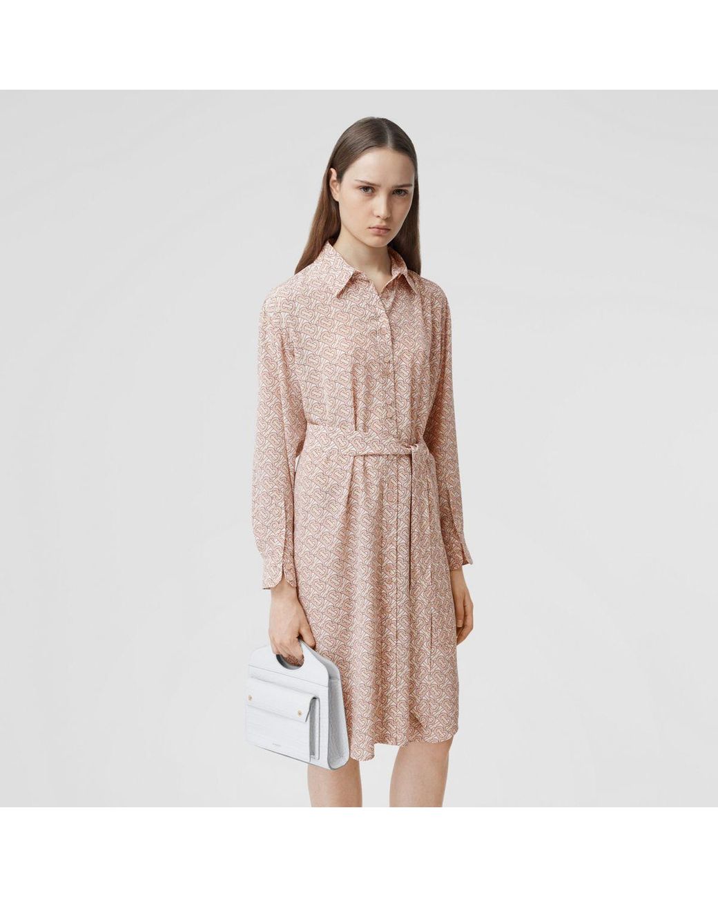 Burberry Monogram Print Silk Crepe De Chine Shirt Dress in Pink | Lyst UK