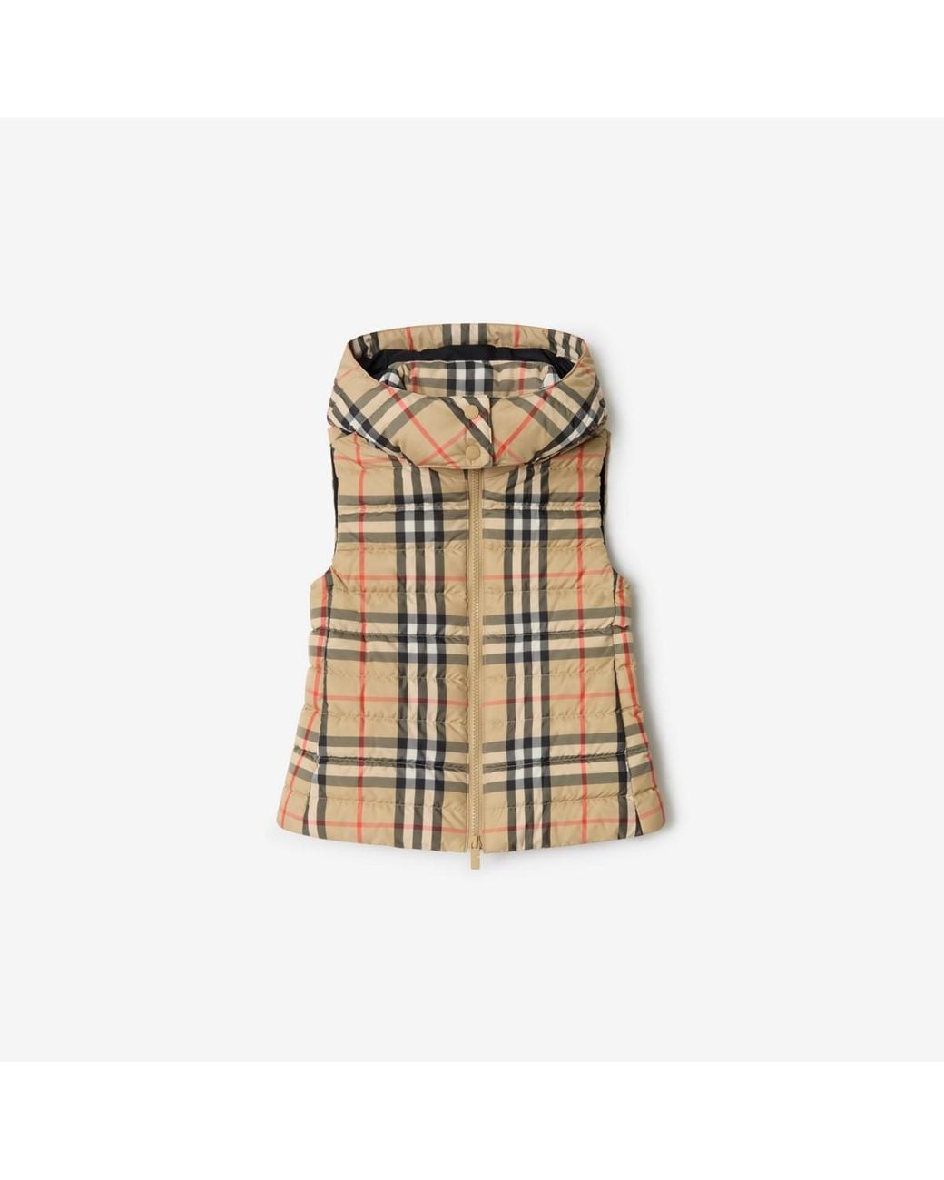 Burberry Natural Childrens Check Hooded Puffer Gilet