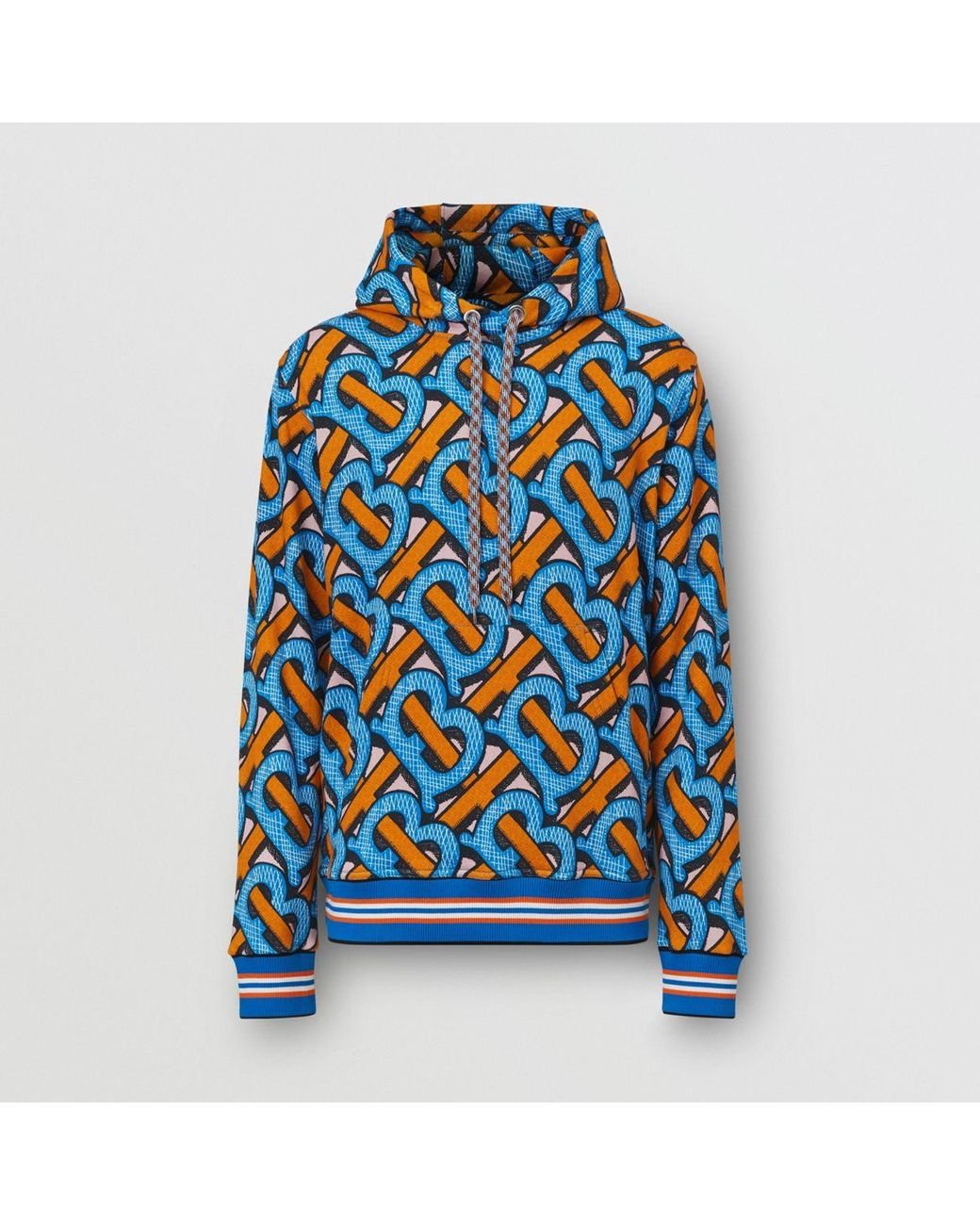 Burberry Monogram Print Cotton Hoodie – Unisex in Blue for