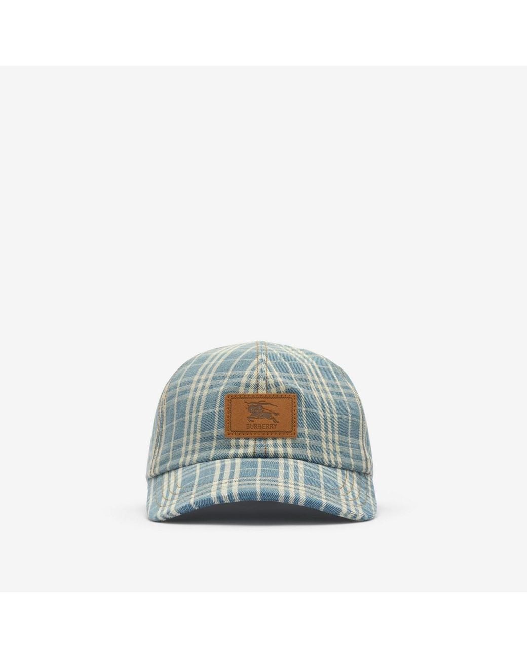Burberry Blue Check Denim Baseball Cap for men