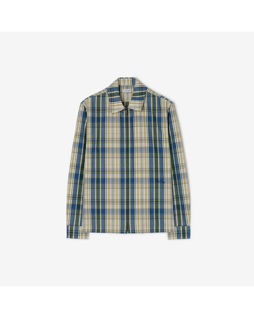 Burberry Blue Check Cotton Linen Overshirt for men