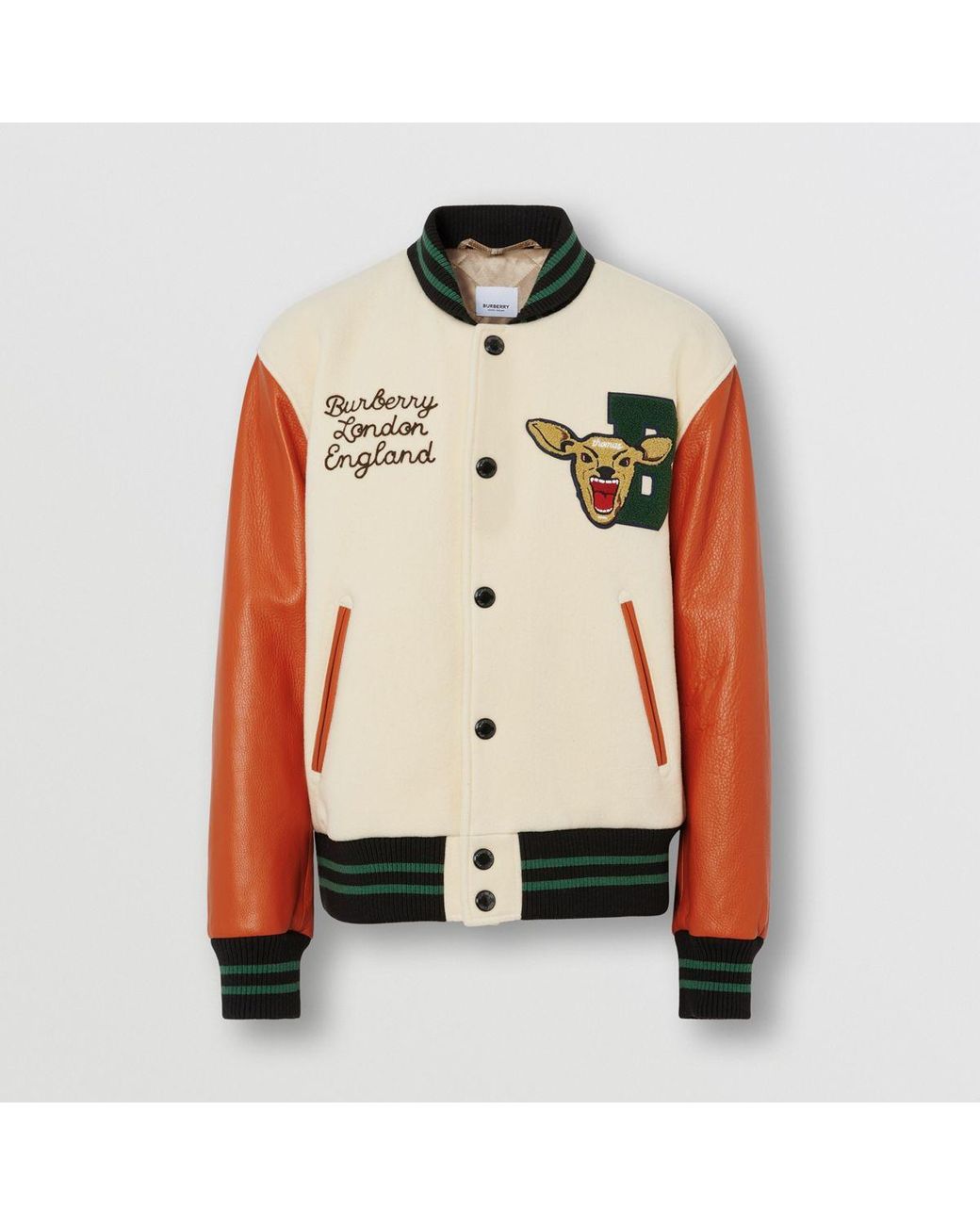Burberry Varsity Graphic Wool And Leather Bomber Jacket for Men | Lyst