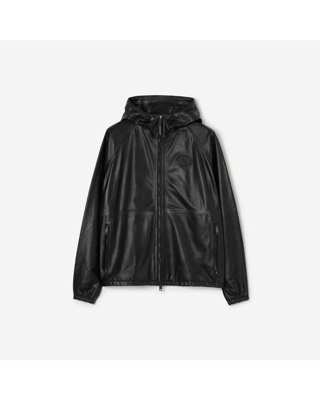 Burberry Black Leather Clapton Hooded Jacket for men