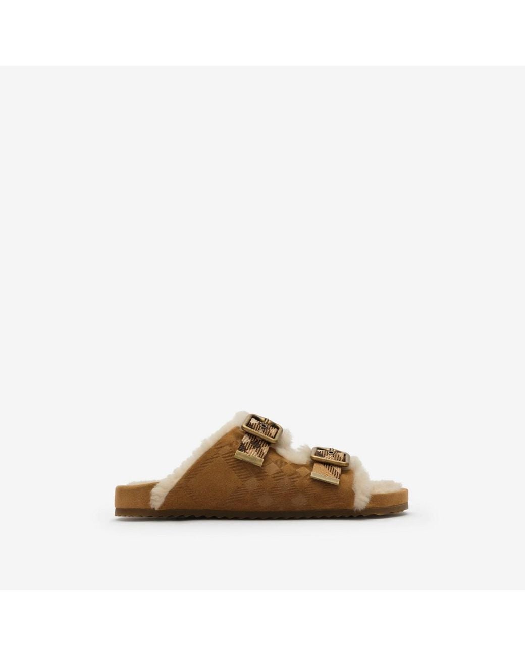 Burberry Brown Check Shearling Urchin Sandals