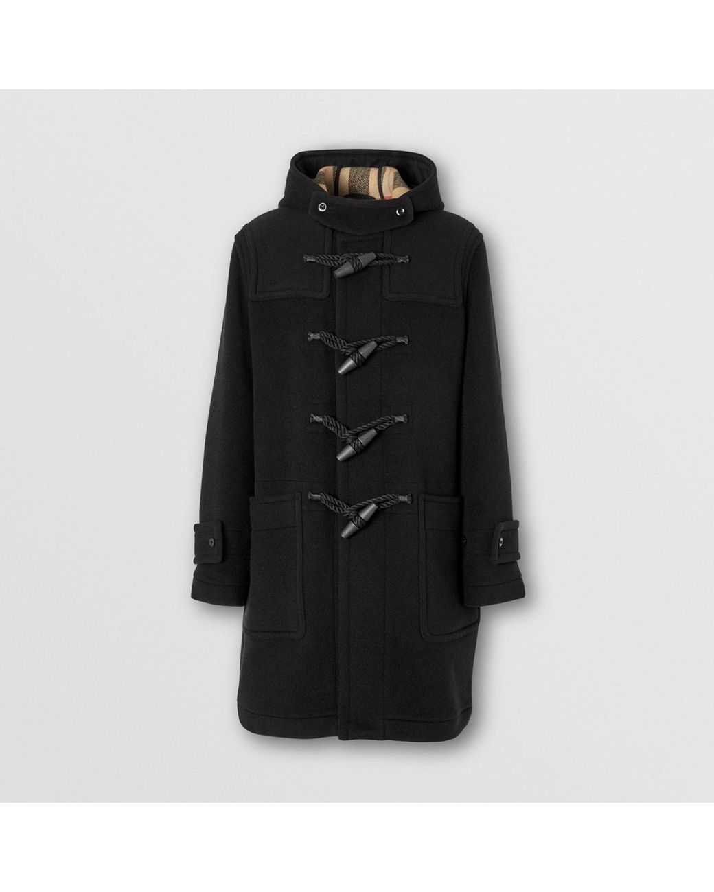 Burberry Technical Wool Duffle Coat in Black for Men | Lyst