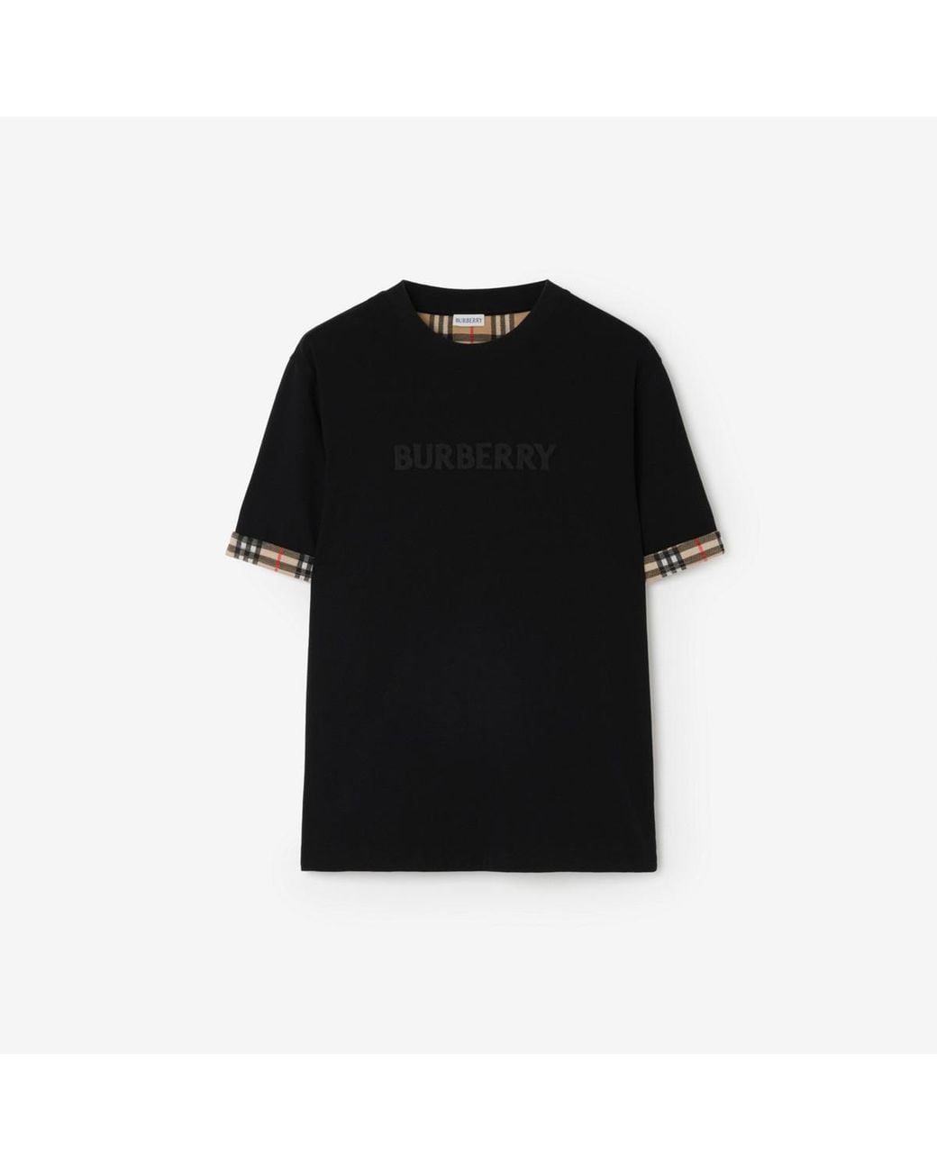 Burberry Black Check Trim Cotton T-Shirt for men