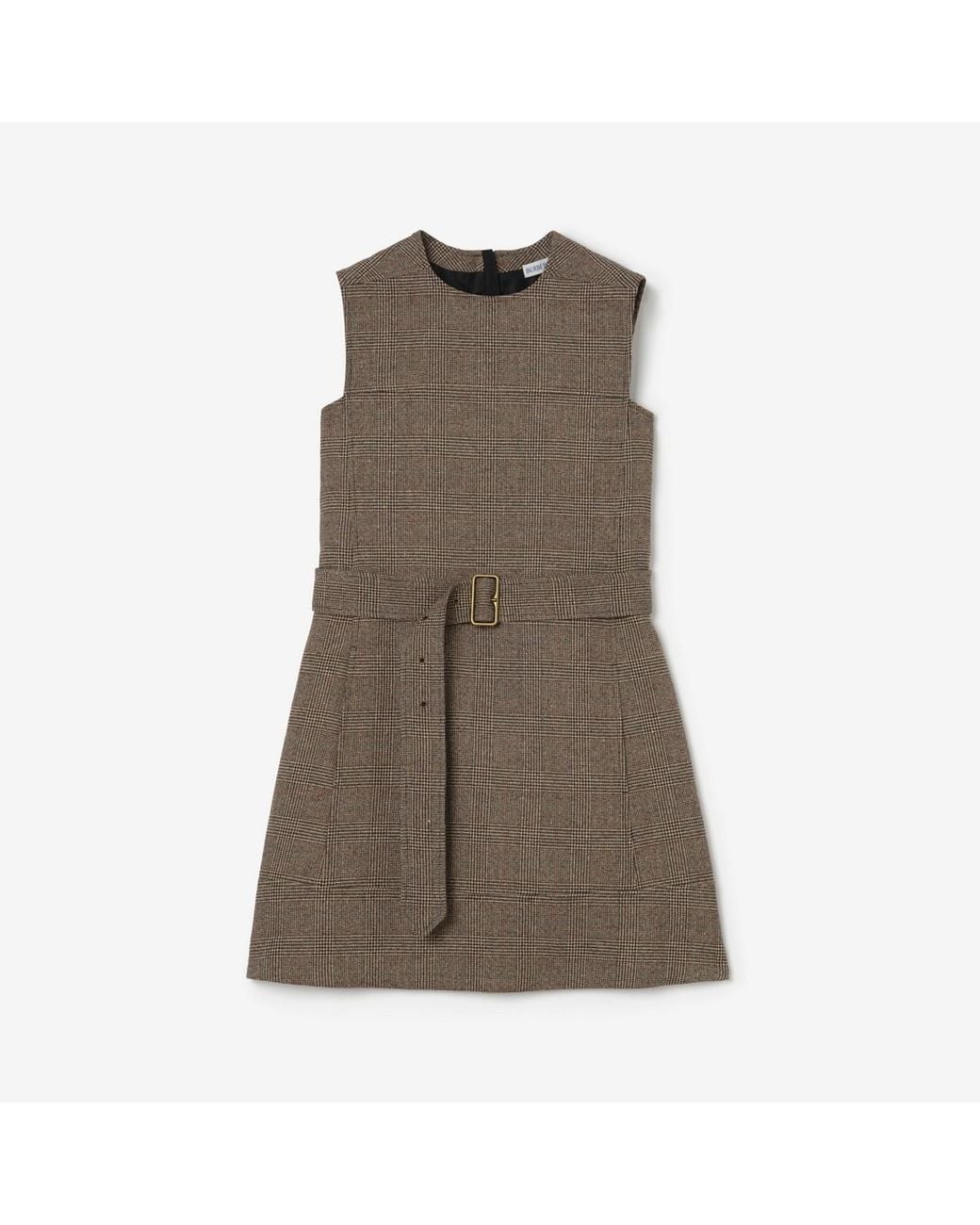 Burberry Brown Check Wool Linen Blend Dress