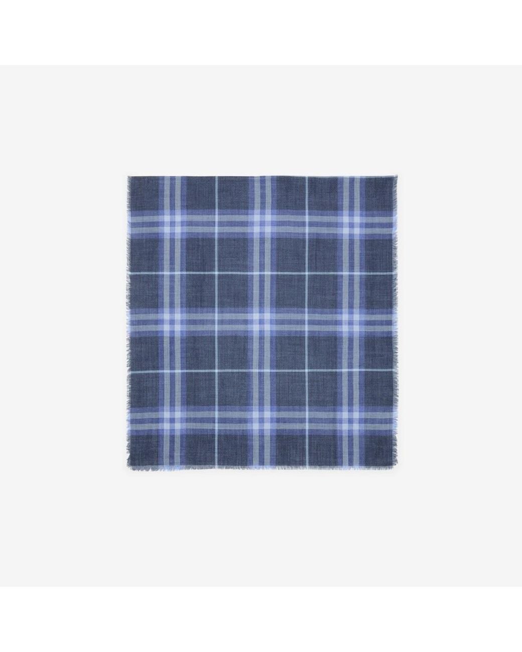 Burberry Blue Reversible Check Wool Silk Scarf