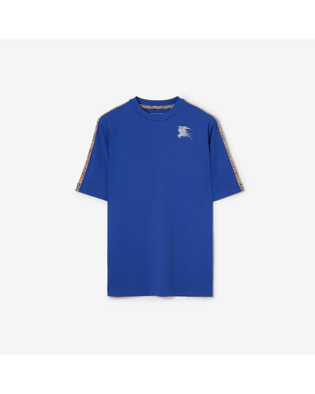 Burberry Blue Check Trim Jersey T-Shirt for men