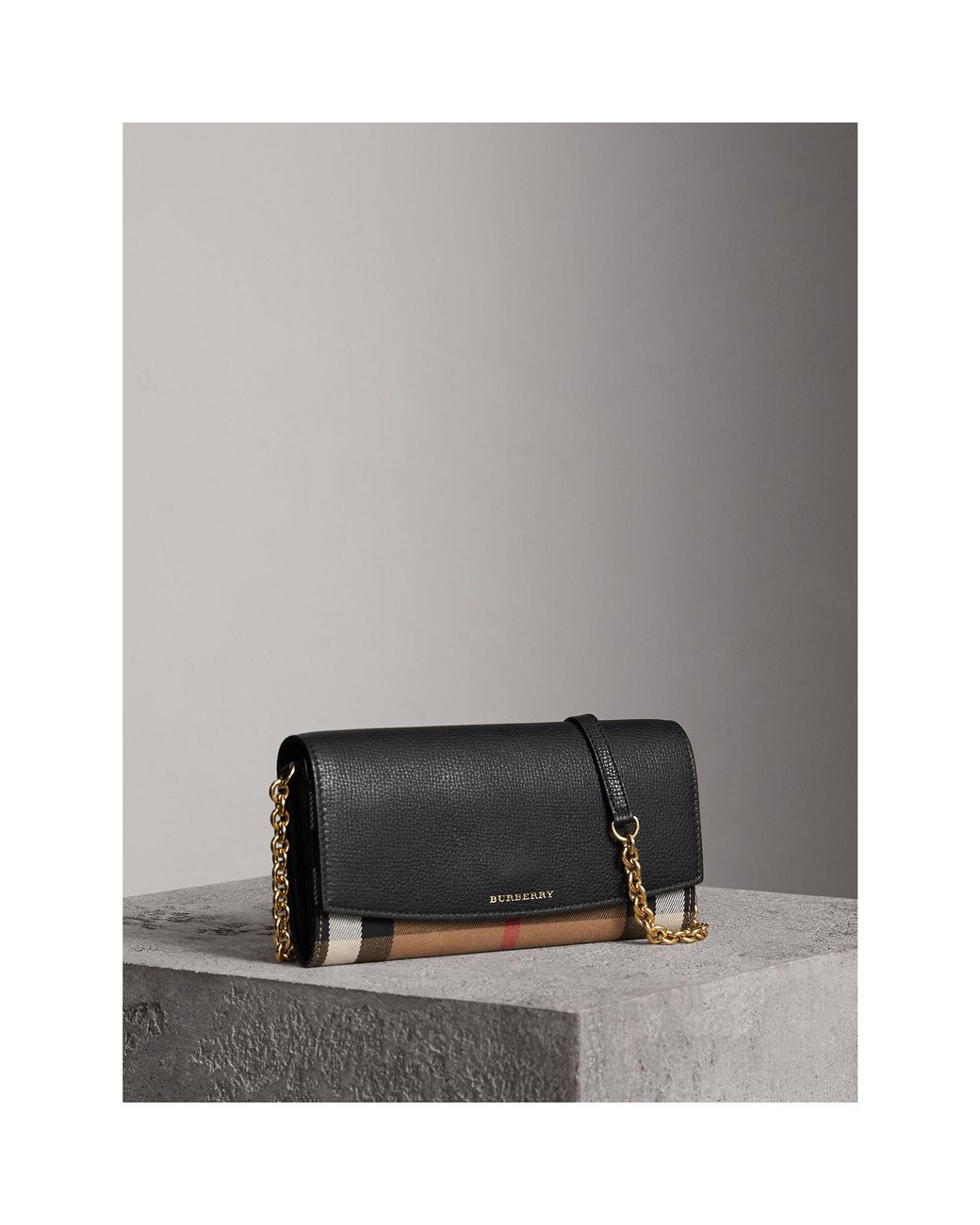 Burberry House Check And Leather Wallet With Chain Black | Lyst Canada