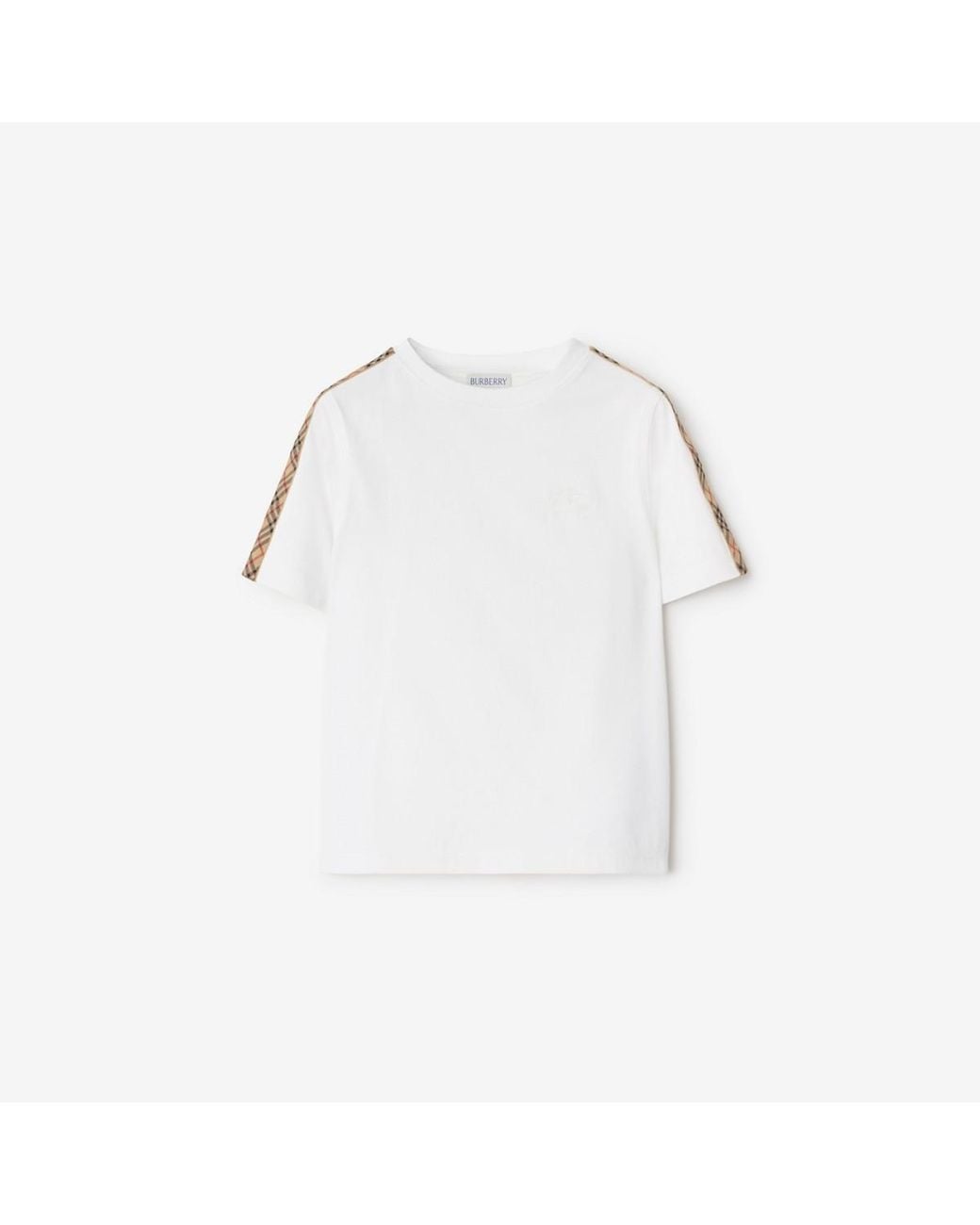 Burberry White Childrens Check Trim Cotton T-Shirt for men