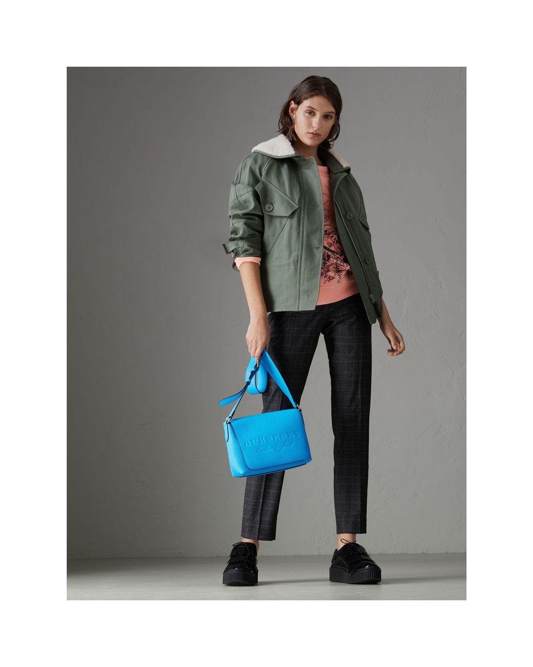Burberry Small Embossed Neon Leather Messenger Bag in Blue Lyst