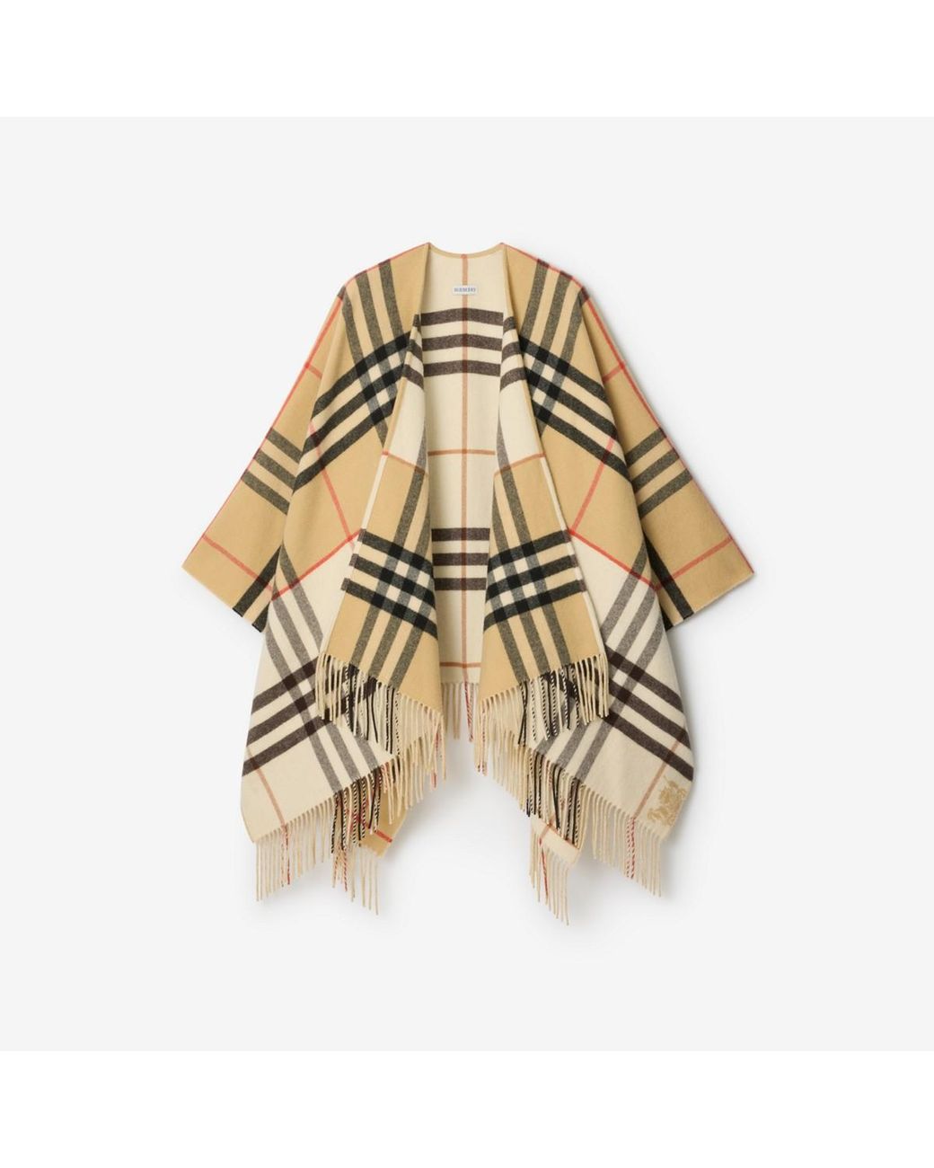 Burberry Metallic Contrast Check Cashmere Wool Cape