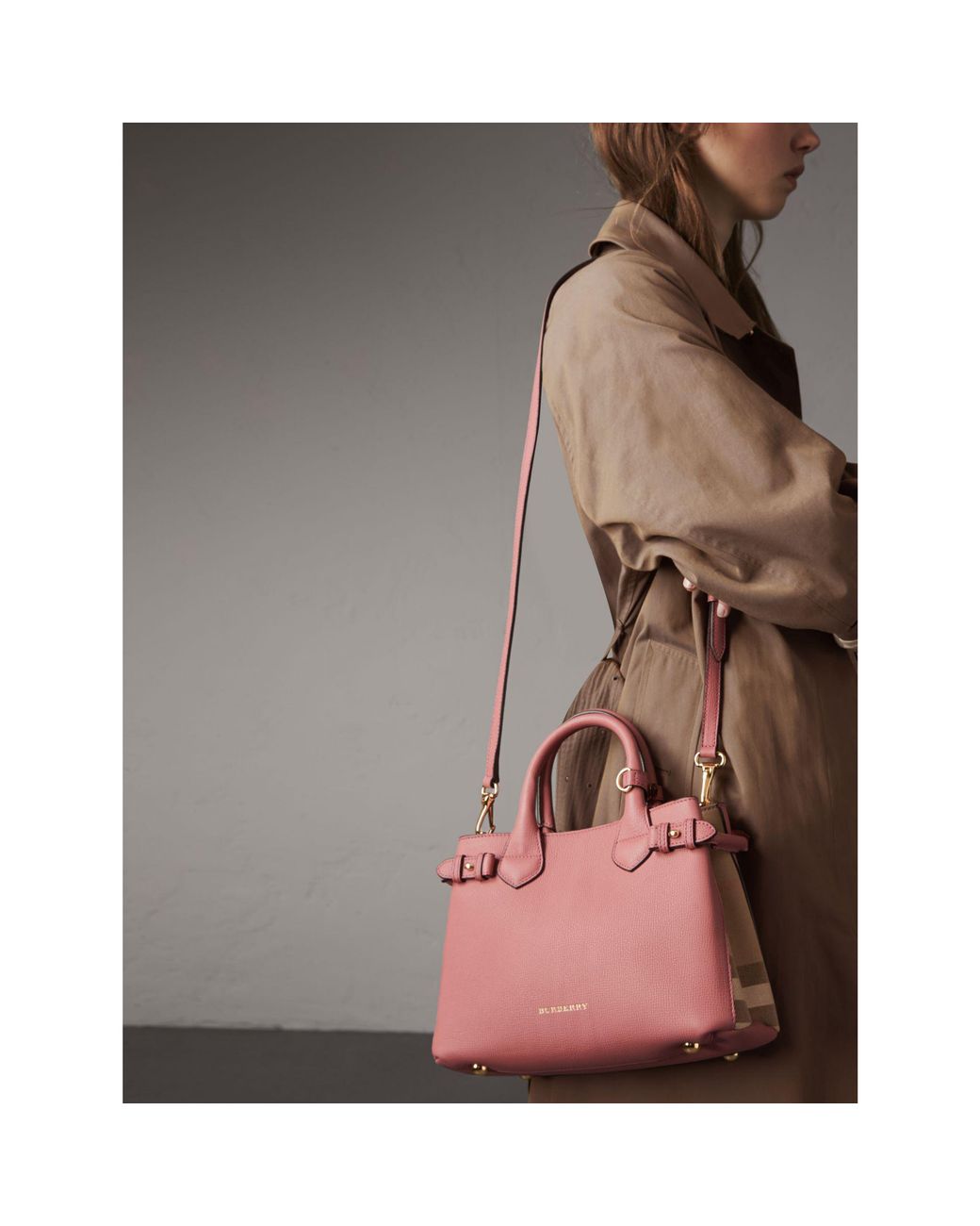 Burberry The Small Banner In Leather And House Check Mauve Pink | Lyst