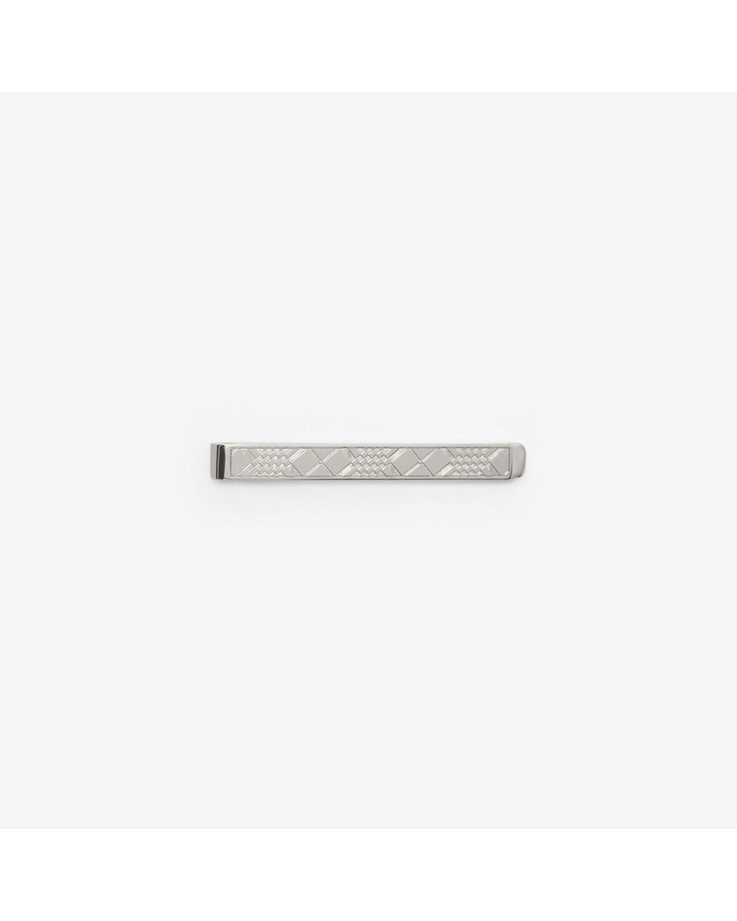 Burberry White Engraved Check Tie Bar for men