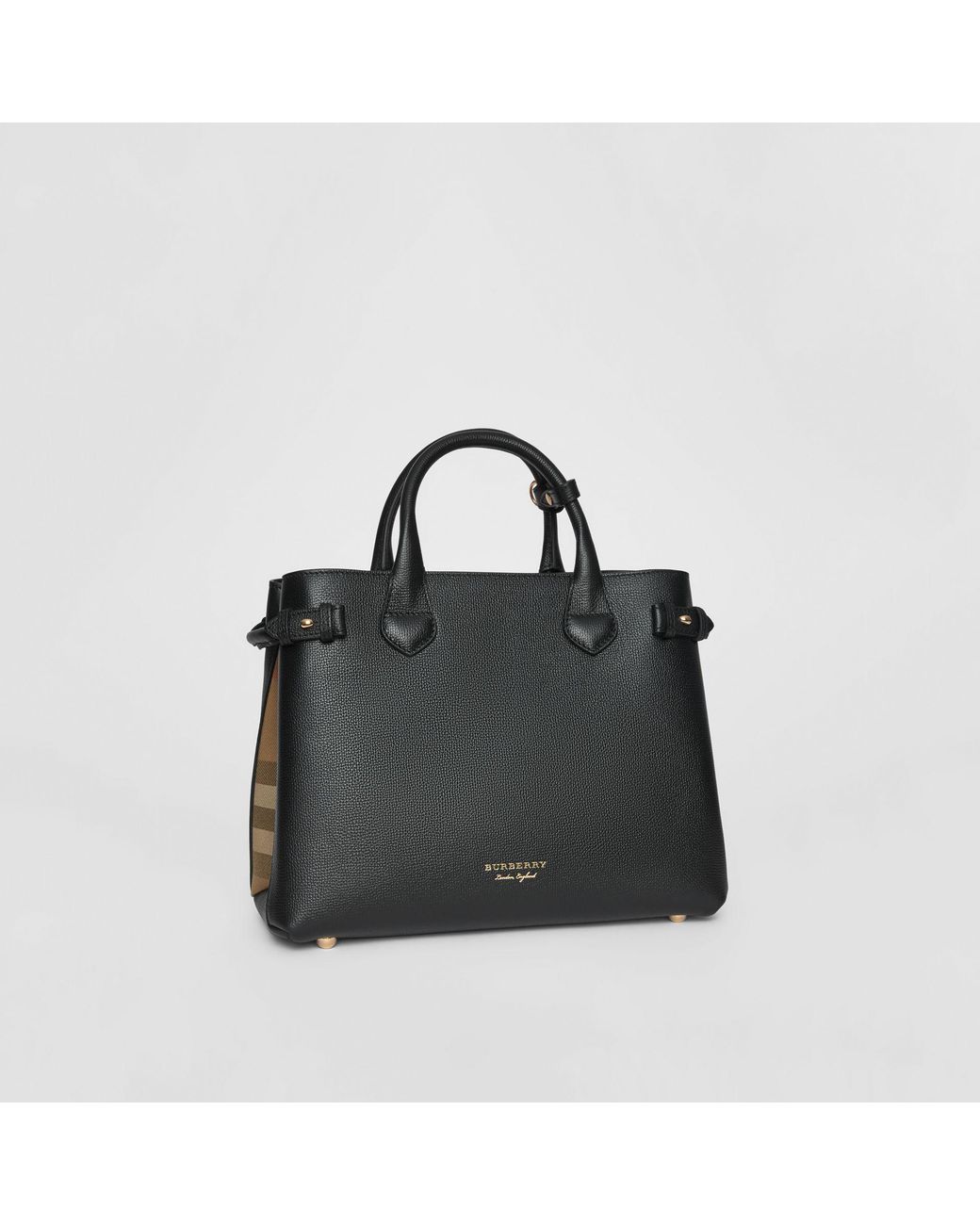 Burberry The Medium Banner In Leather And House Check Black | Lyst