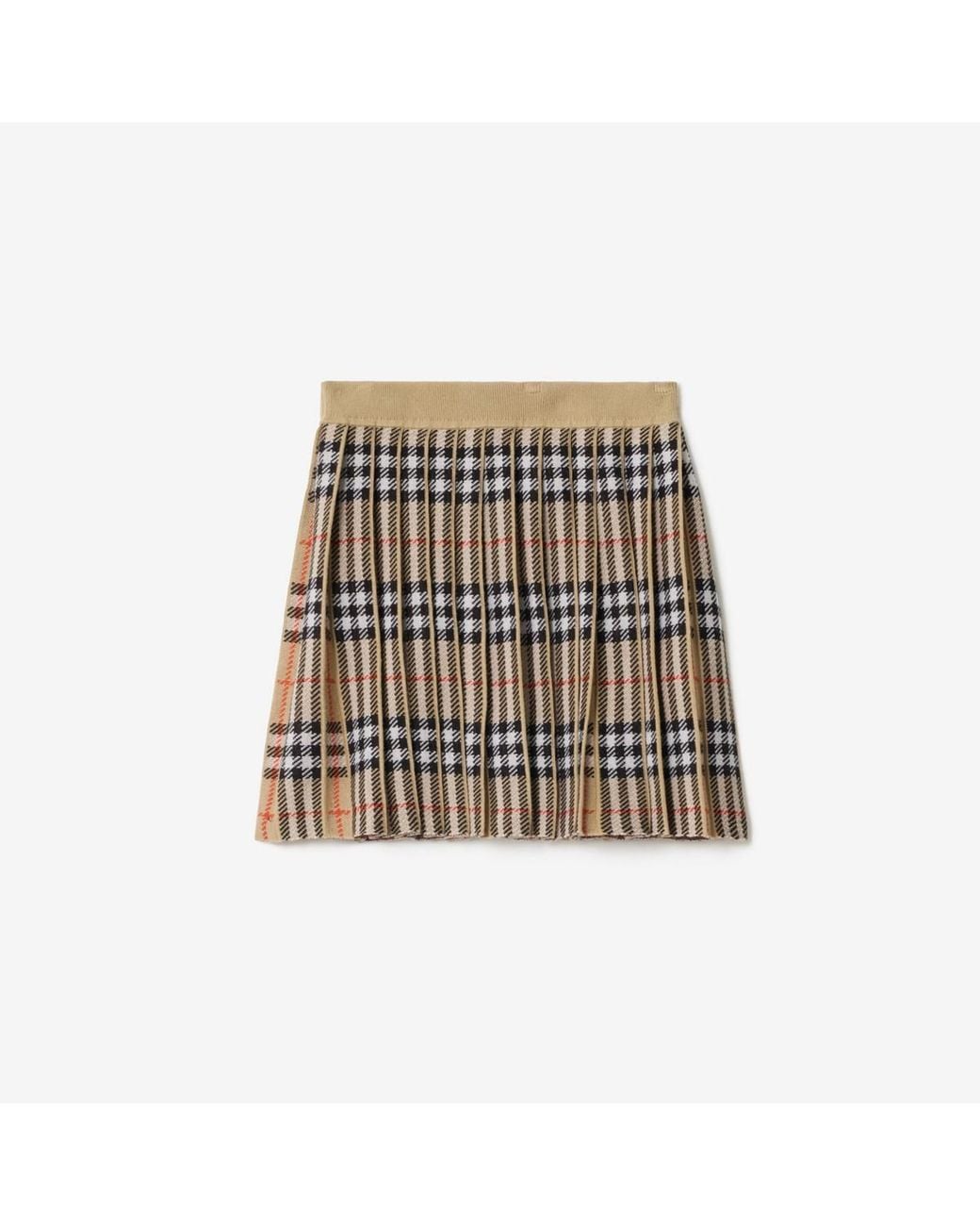 Burberry Natural Childrens Pleated Check Wool Blend Skirt