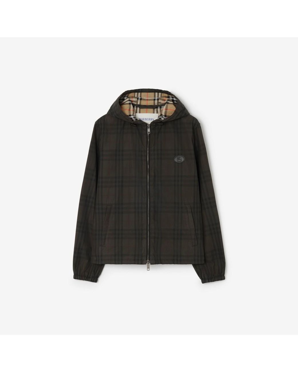 Burberry Black Check Cotton Newport Hooded Jacket for men