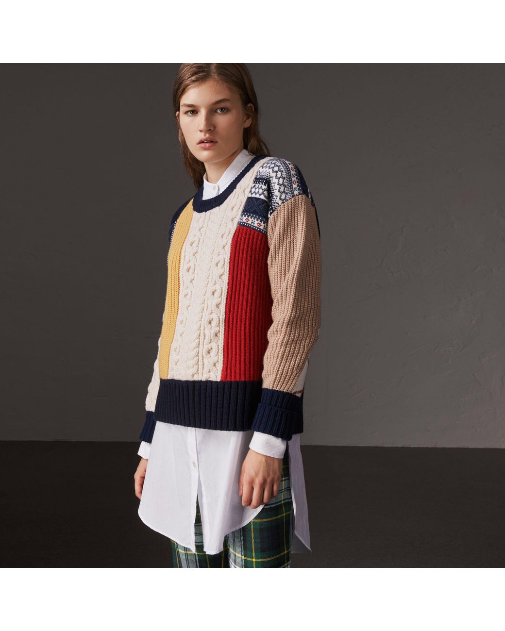 Arriba 69+ imagen burberry wool cashmere patchwork sweater