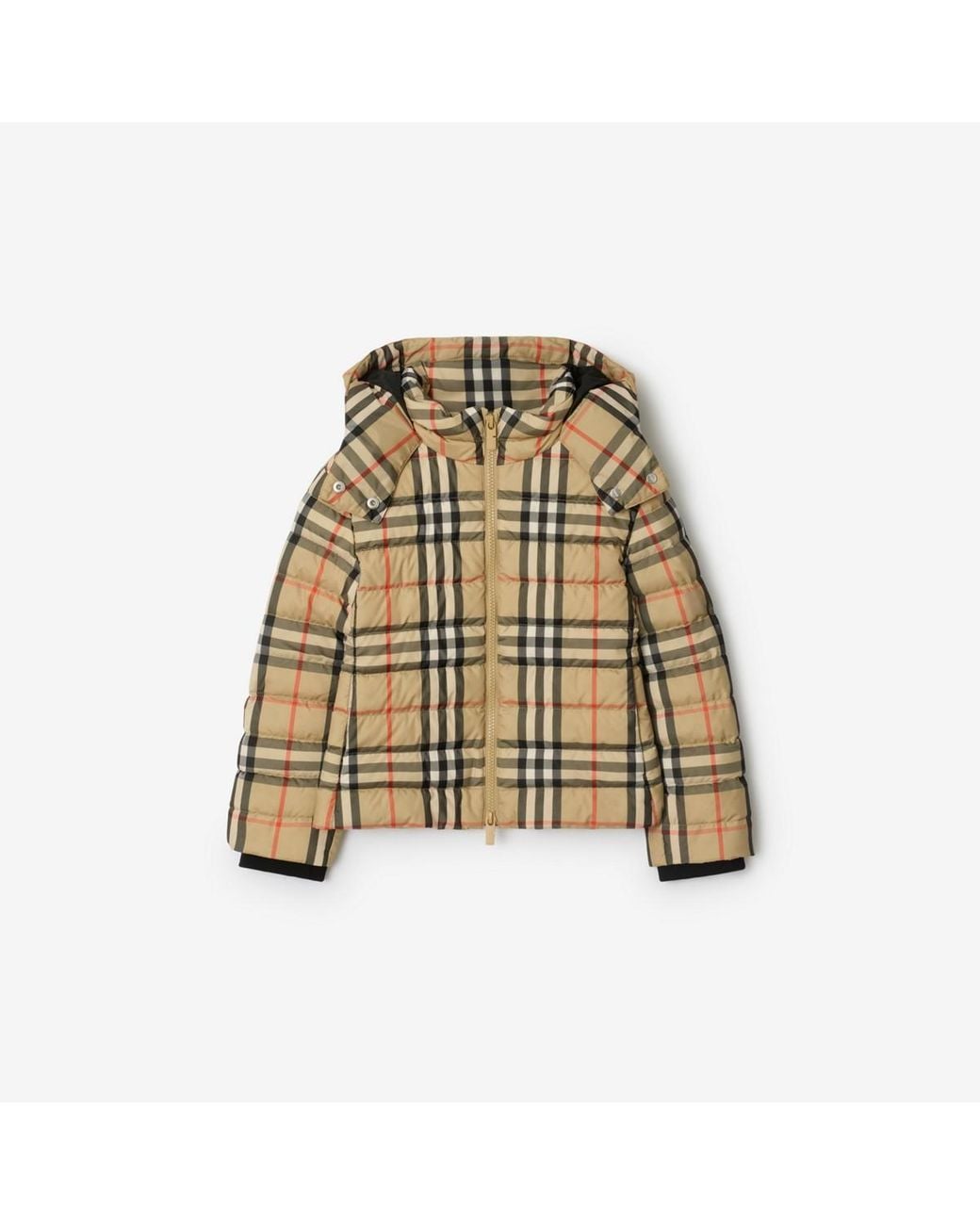 Burberry Natural Childrens Check Hooded Puffer Jacket