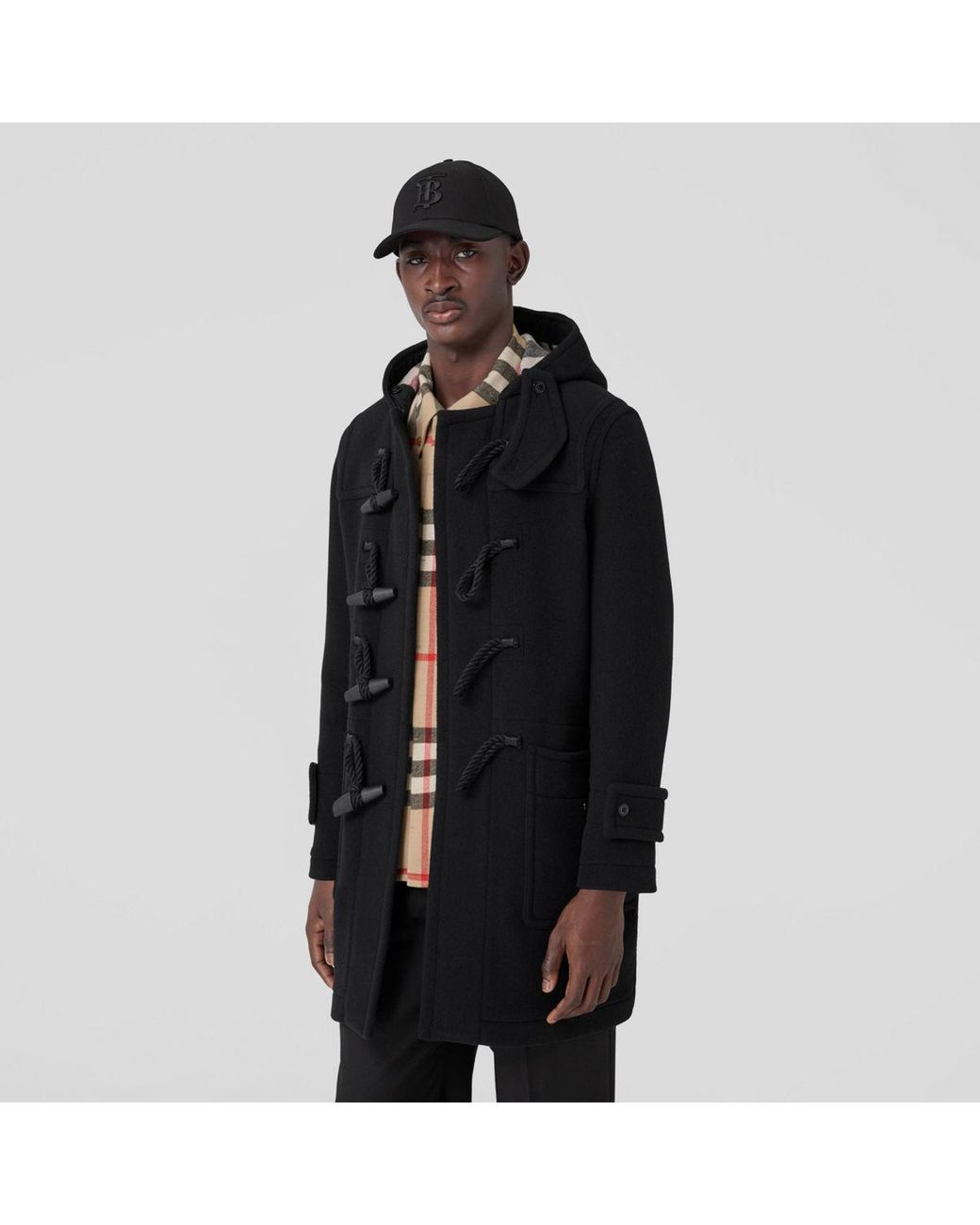 Burberry Technical Wool Duffle Coat in Black for Men | Lyst
