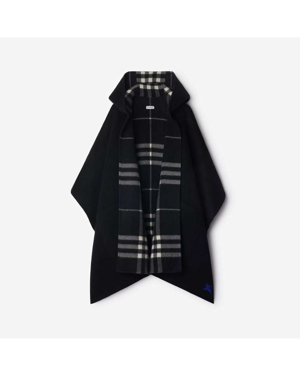 Burberry Black Reversible Check Cashmere Cape