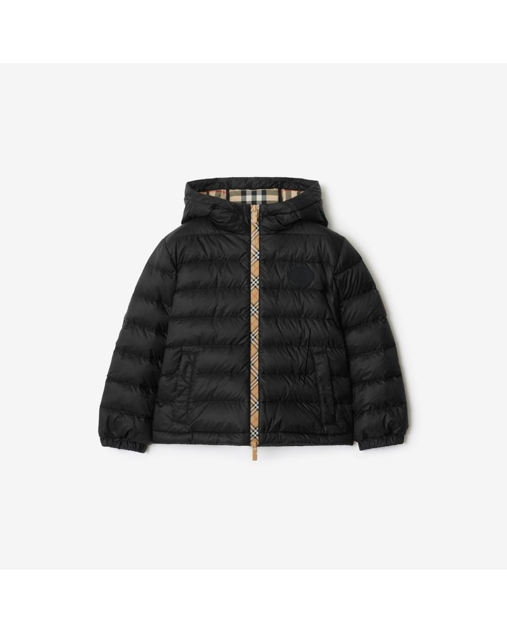 Burberry Black Childrens Checker-Tape Nylon Hooded Puffer Jacket for men
