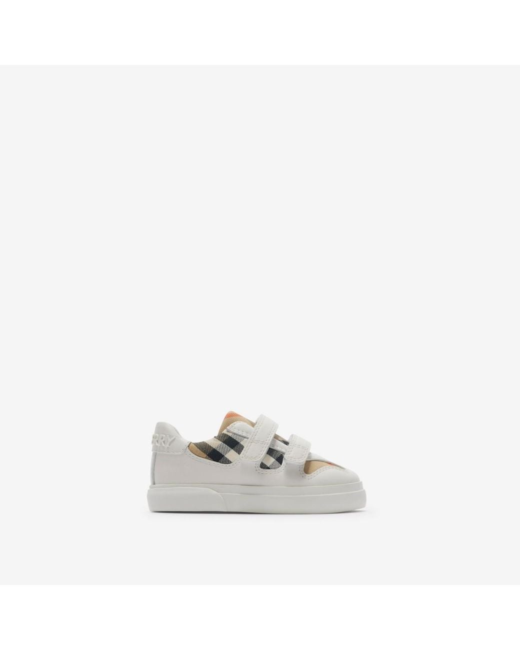 Burberry White Childrens Check And Leather Sneakers