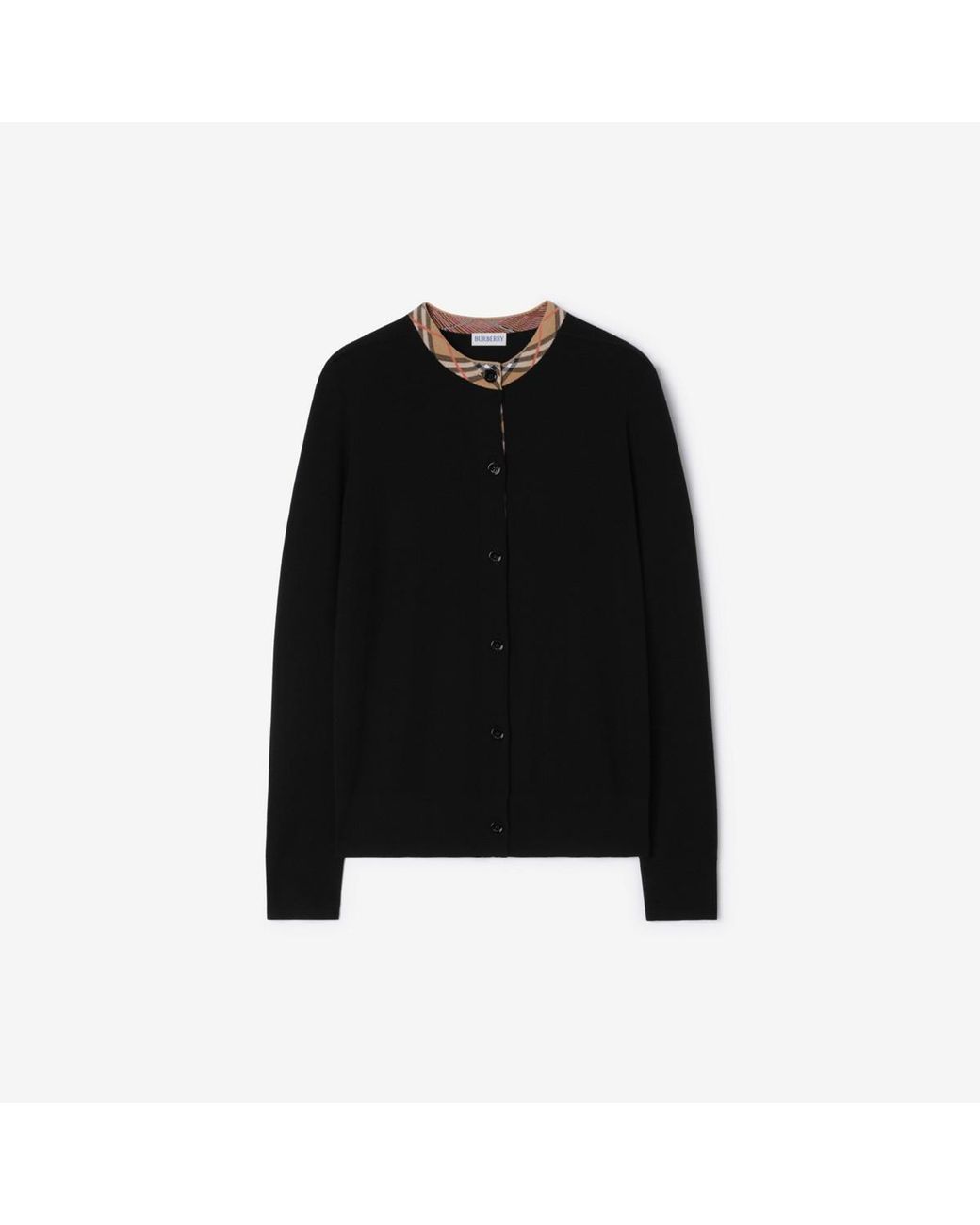 Burberry Black Check Trim Wool Cardigan