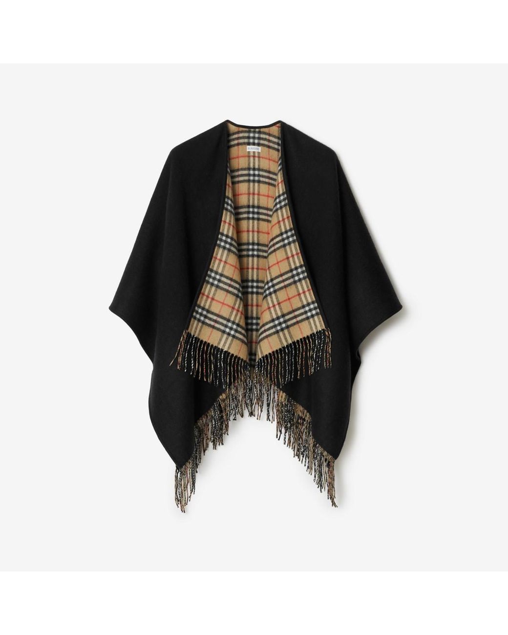 Burberry Black Check Wool Reversible Cape