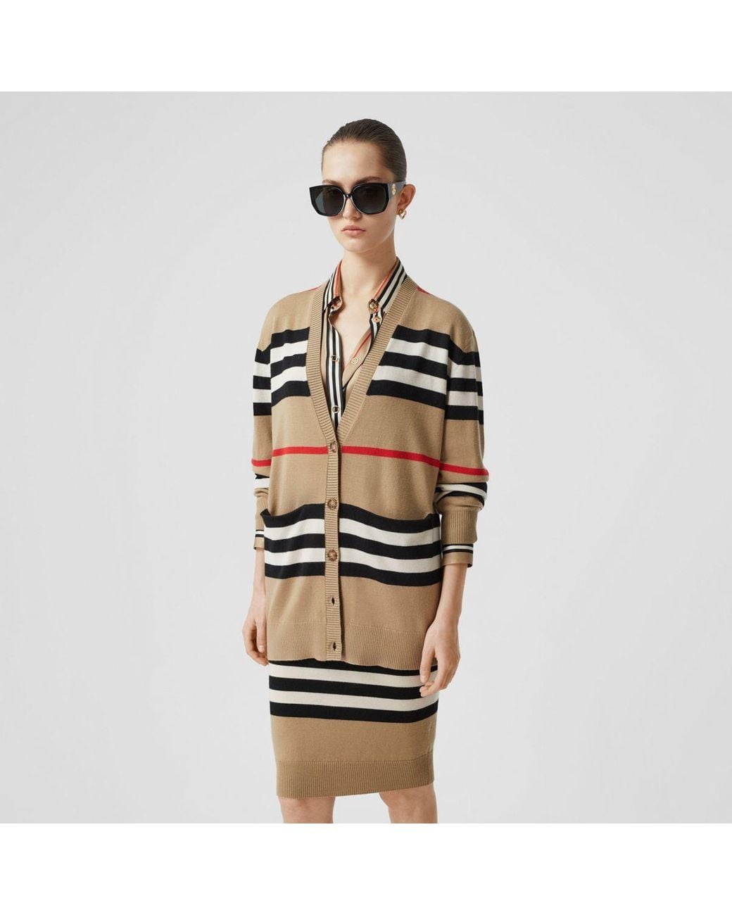 Burberry Striped Cardigan | Lyst