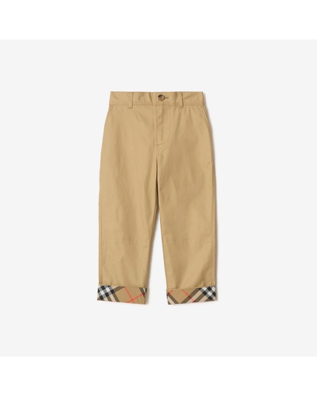 Burberry Natural Childrens Check Turn-Up Cotton Trousers for men