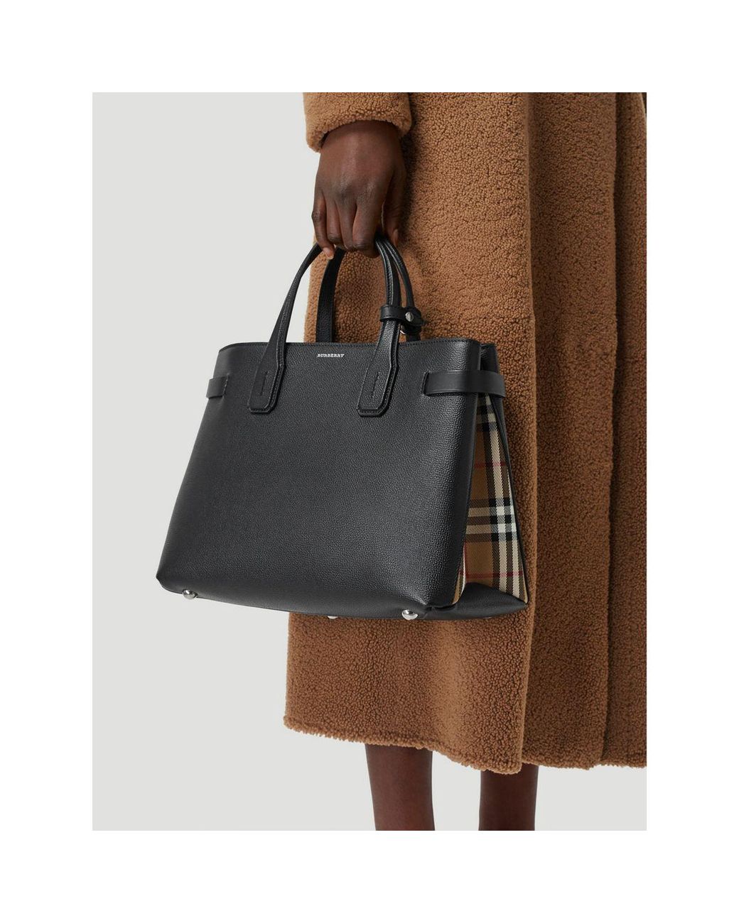 Burberry The Medium Banner In Leather And Vintage Check in Black | Lyst