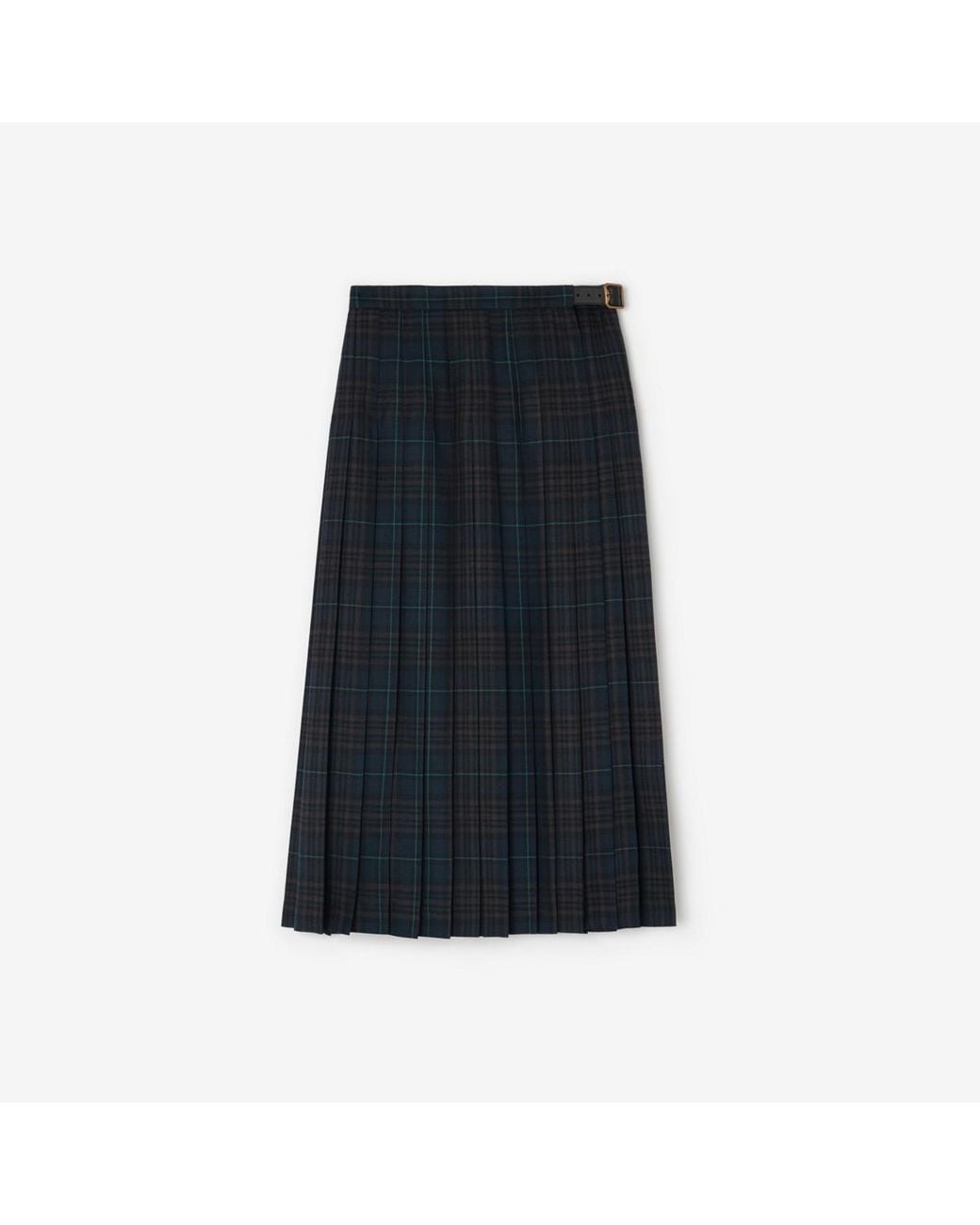 Burberry Black Pleated Check Wool Blend Skirt