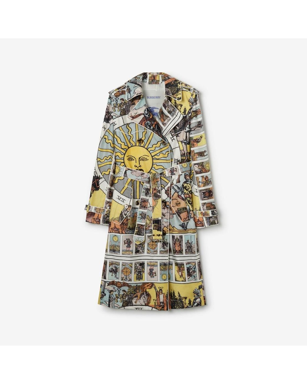 Burberry Multicolor Long Tarot Print Silk Foxfield Trench Coat