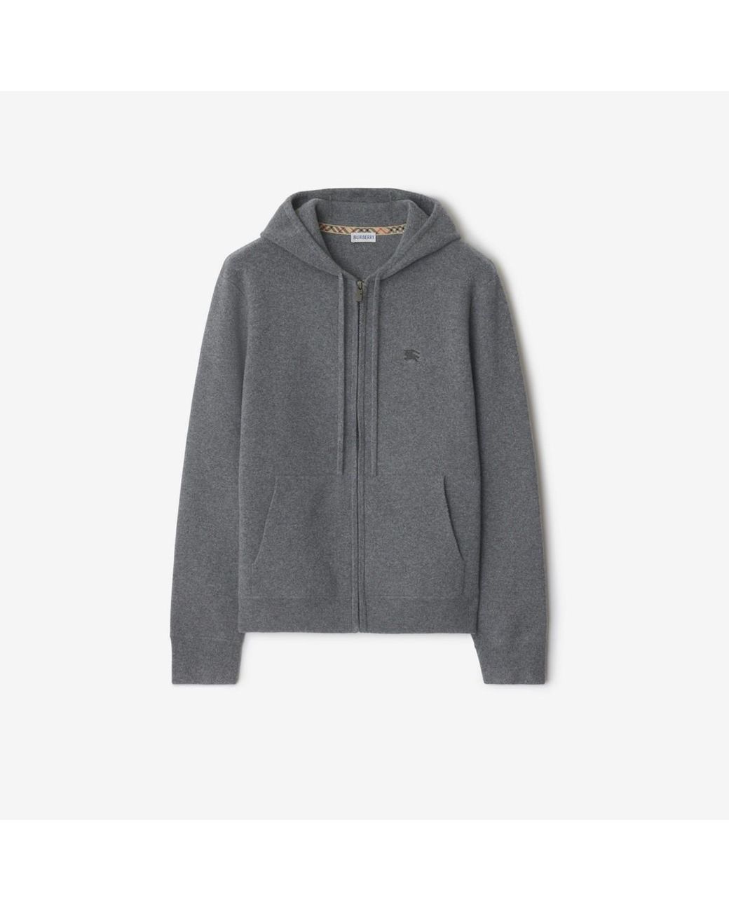 Burberry Gray Zip-Up Hooded Knitted Cardigan for men