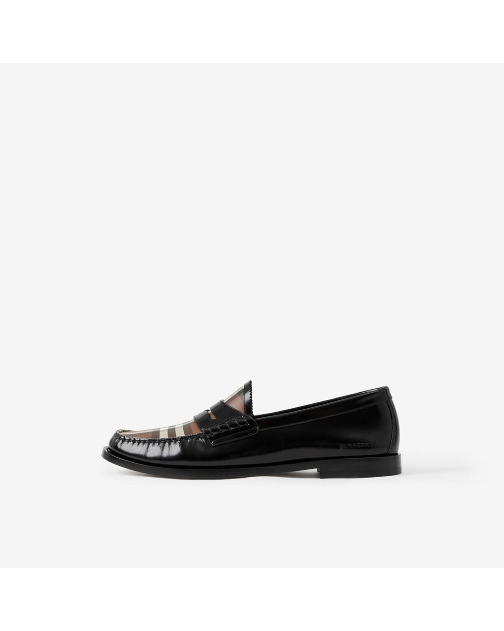 Burberry Check Panel Leather Loafers in Black for Men | Lyst