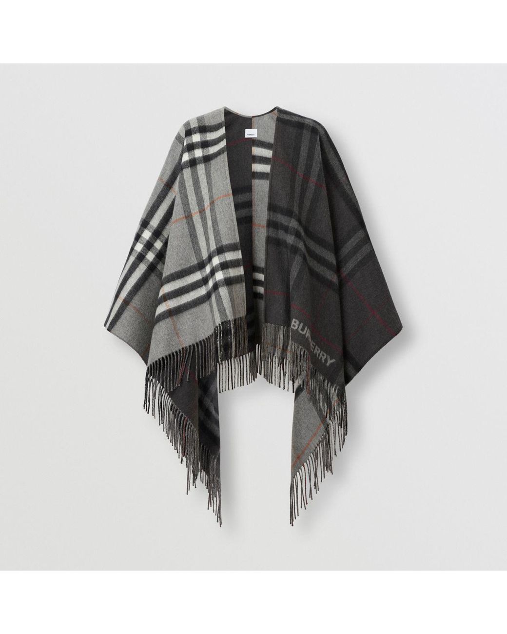 Burberry Reversible Check Wool Cashmere Cape in Grey Black Womens Clothing Coats Capes 